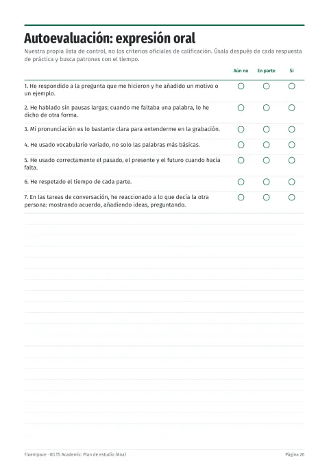 Autoevaluación de expresión oral, con nuestras propias palabras