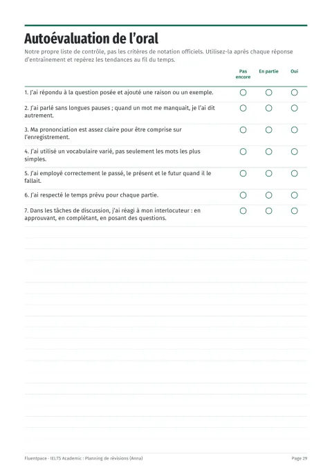 Autoévaluation de l’oral, rédigée par nos soins